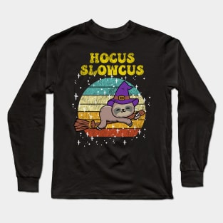 Hocus slowcus sloth shirt sloth lover funny scary halloween costume retro Long Sleeve T-Shirt